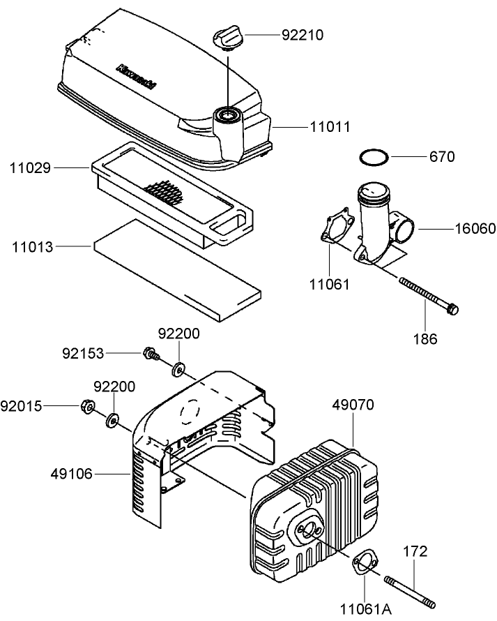 Air Filter and Muffler Assembly  Kawasaki FJ180V-AS64