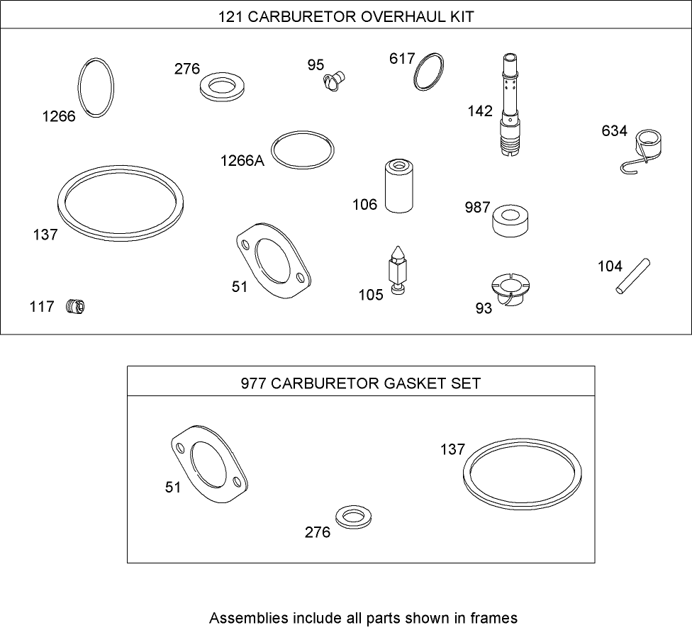 Carburetor Overhaul Kit  Briggs and Stratton Model 31A607-0117-E1