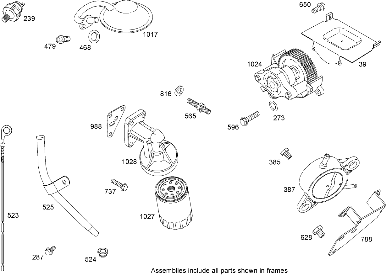 Oil Filter, Tube and Pump Assembly  Briggs and Stratton 303440-1326-E1