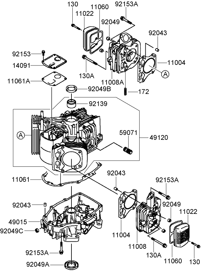 Cylinder and Crankcase Assembly  Kawasaki FH430V-AS53