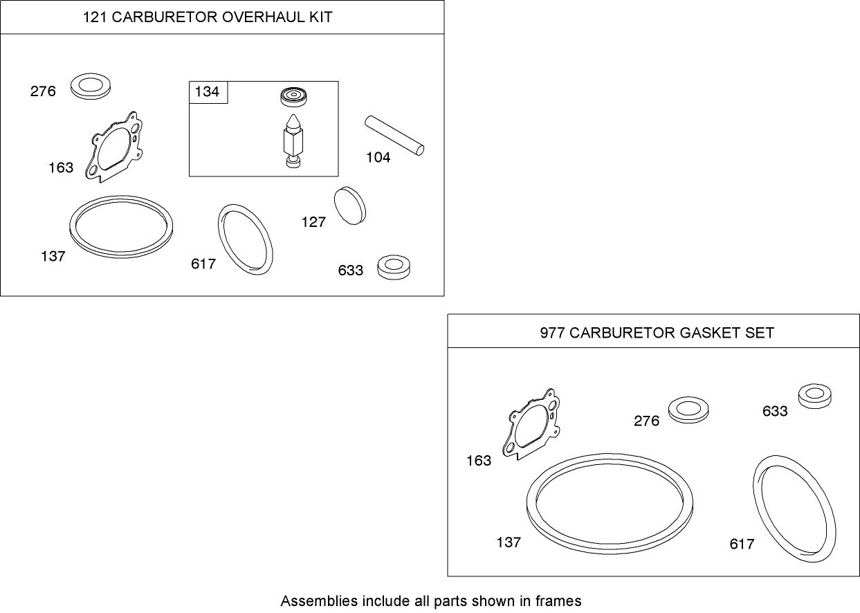 Carburetor Overhaul Kit  Briggs and Stratton 12H802-2037-B1