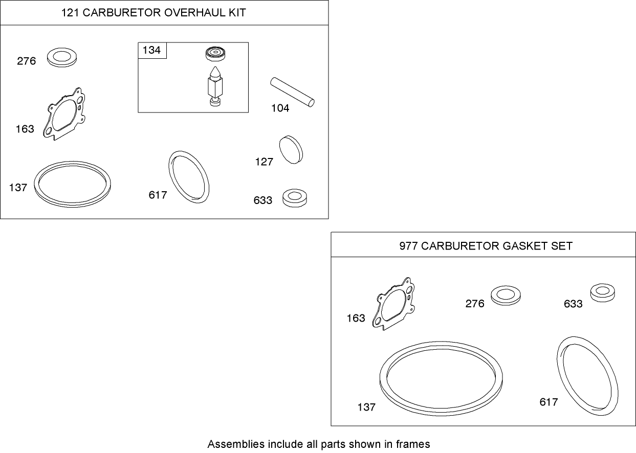 Carburetor Overhaul Kit Briggs and Stratton 12H807-2038-B1