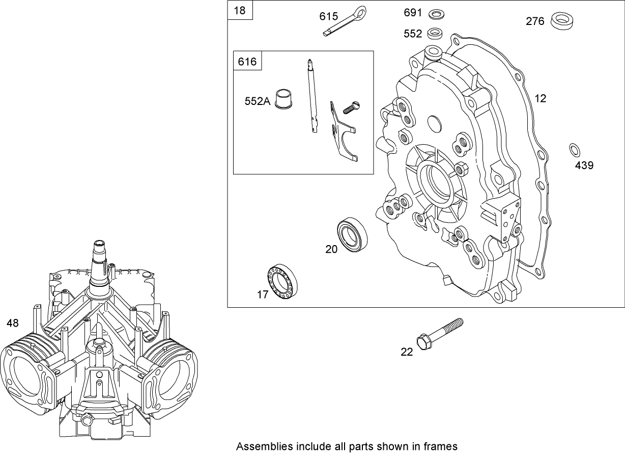Crankcase Assembly Briggs and Stratton 305447-0203-E1