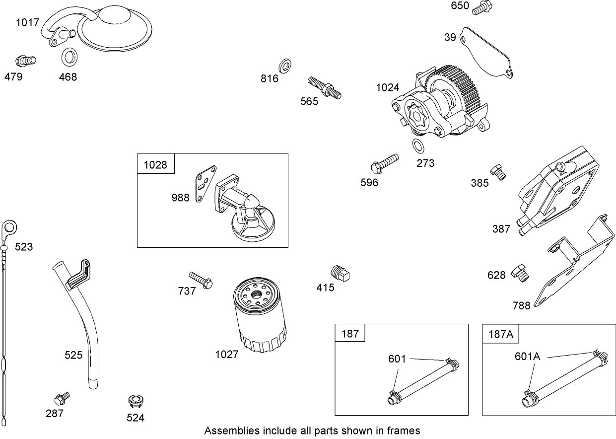 Oil Filter, Tube and Pump Assembly Briggs and Stratton 305447-0203-E1