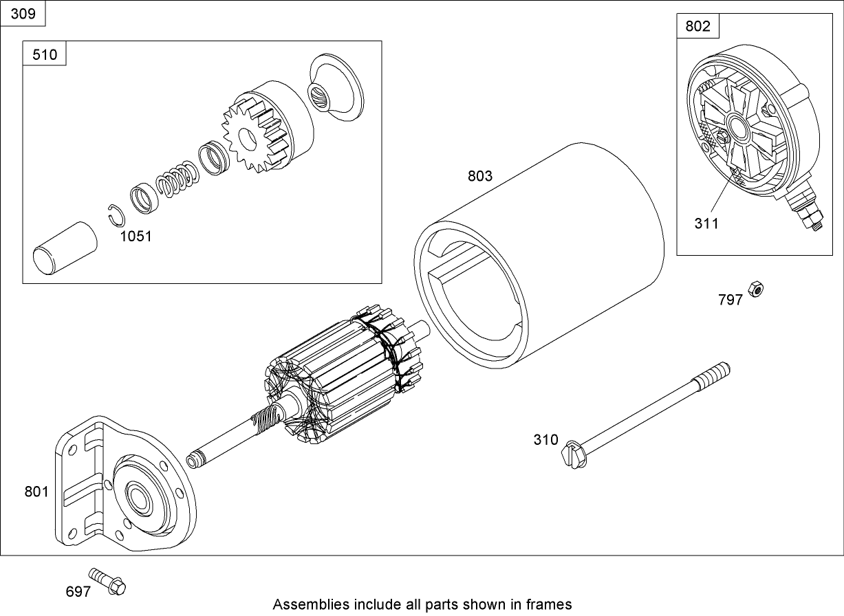 Starter Assembly Briggs and Stratton 305447-0203-E1