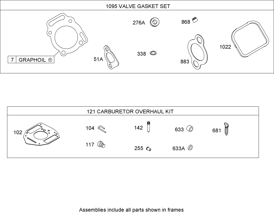 1095 Valve Gasket Set and 121 Carburetor Overhaul Kit Briggs and Stratton 305447-0203-E1