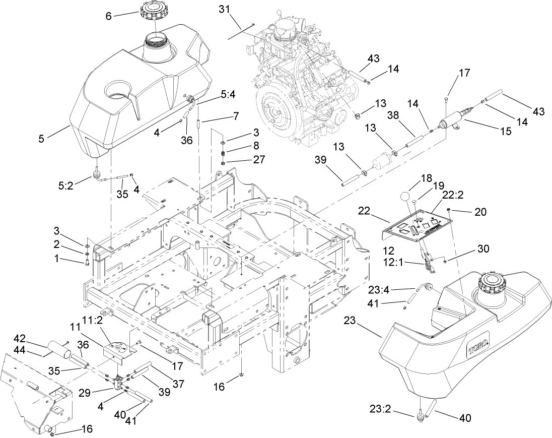 Fuel Tank, Lines and Filter Assembly