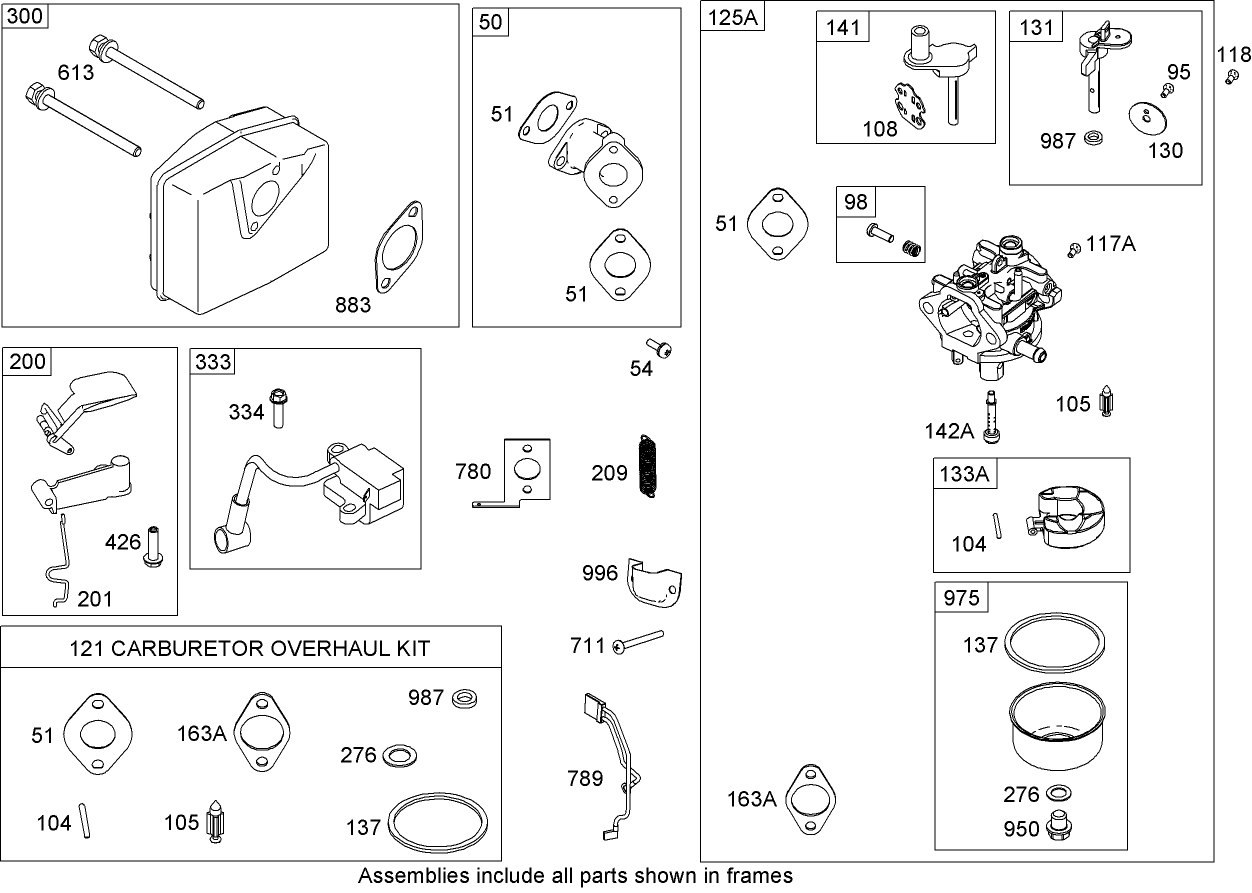 Muffler, Carburetor and Intake Manifold Assembly  Briggs and Stratton 084233-0199-E8