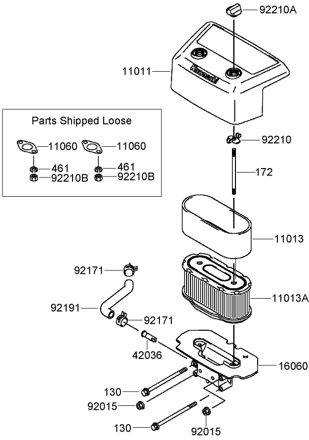 Air Filter and Muffler Assembly  Kawasaki FH641V-AS31