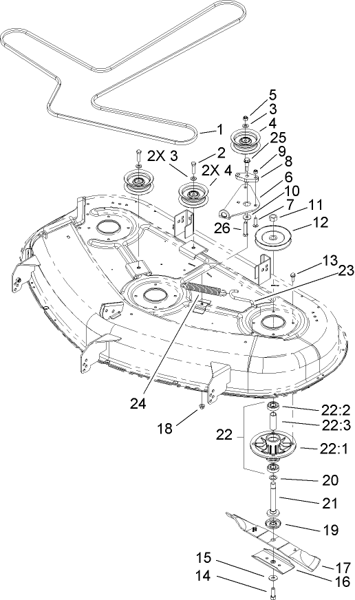 50 Inch Deck Spindle and Belt Drive Assembly