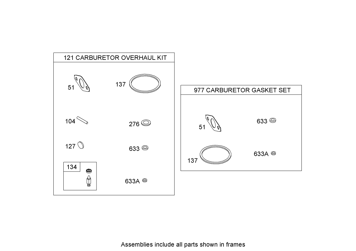 Carburetor Overhaul Kit  Briggs and Stratton 15D102-0111-E1