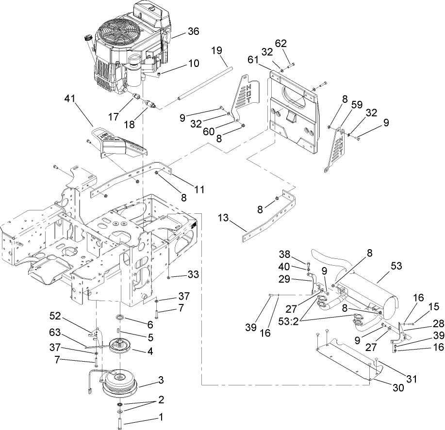 Engine, Clutch and Muffler Assembly