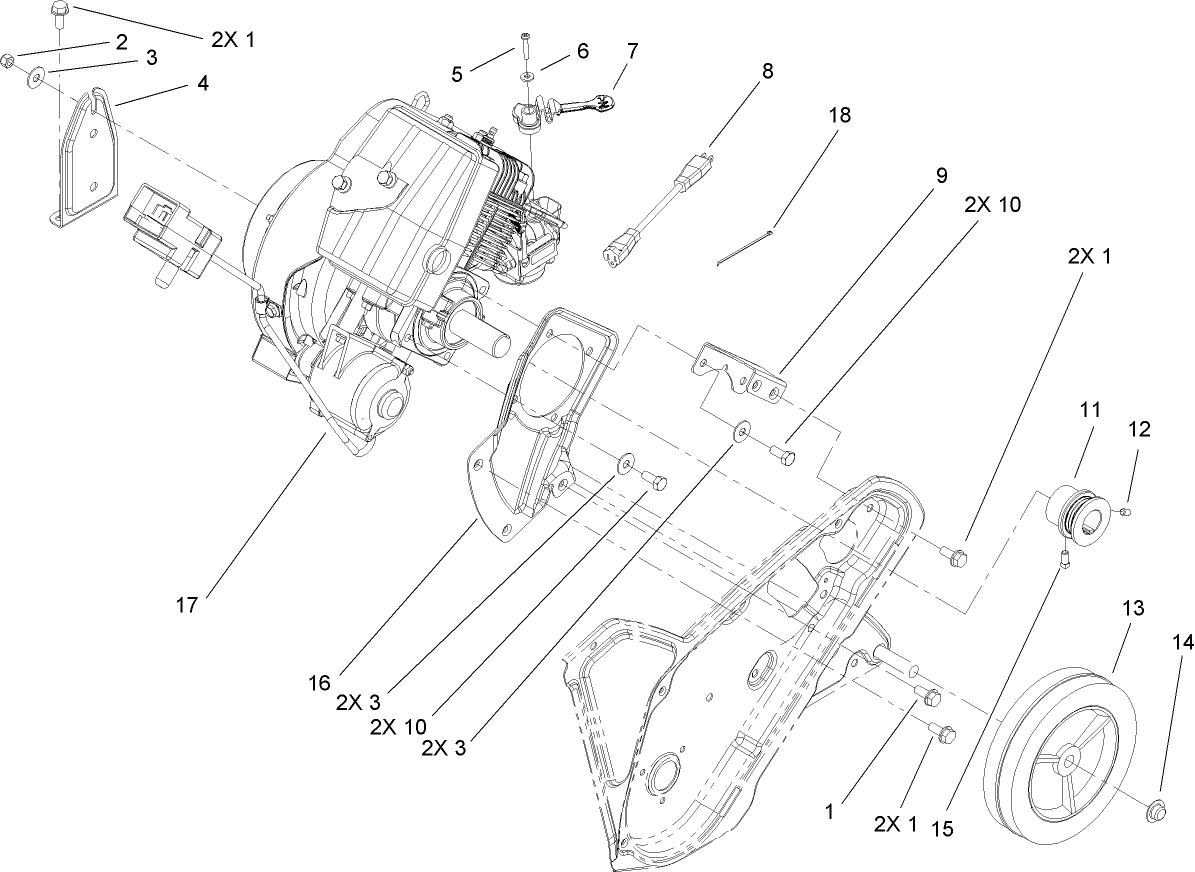 Engine, Frame and Wheel Assembly