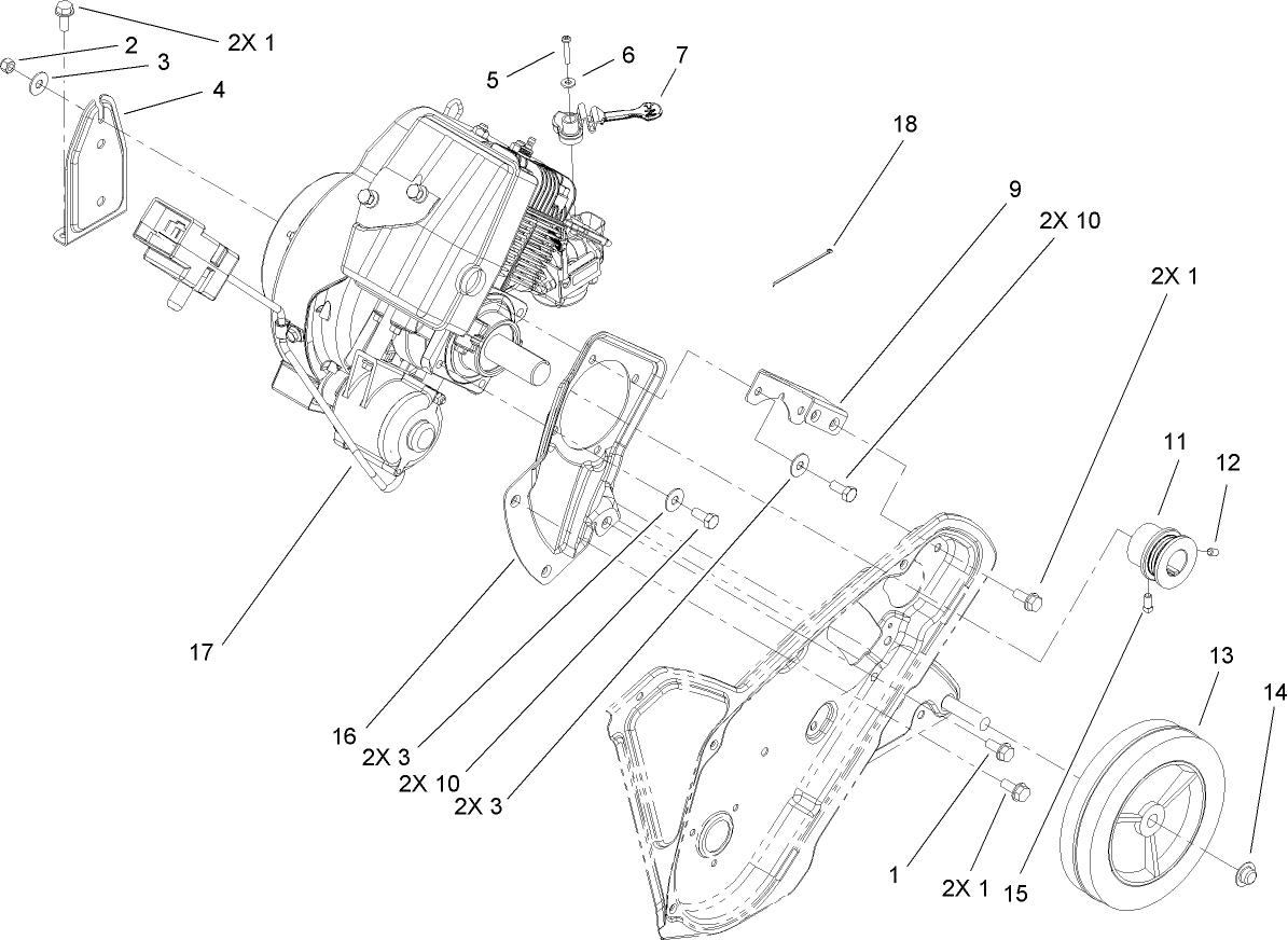 Engine, Frame and Wheel Assembly
