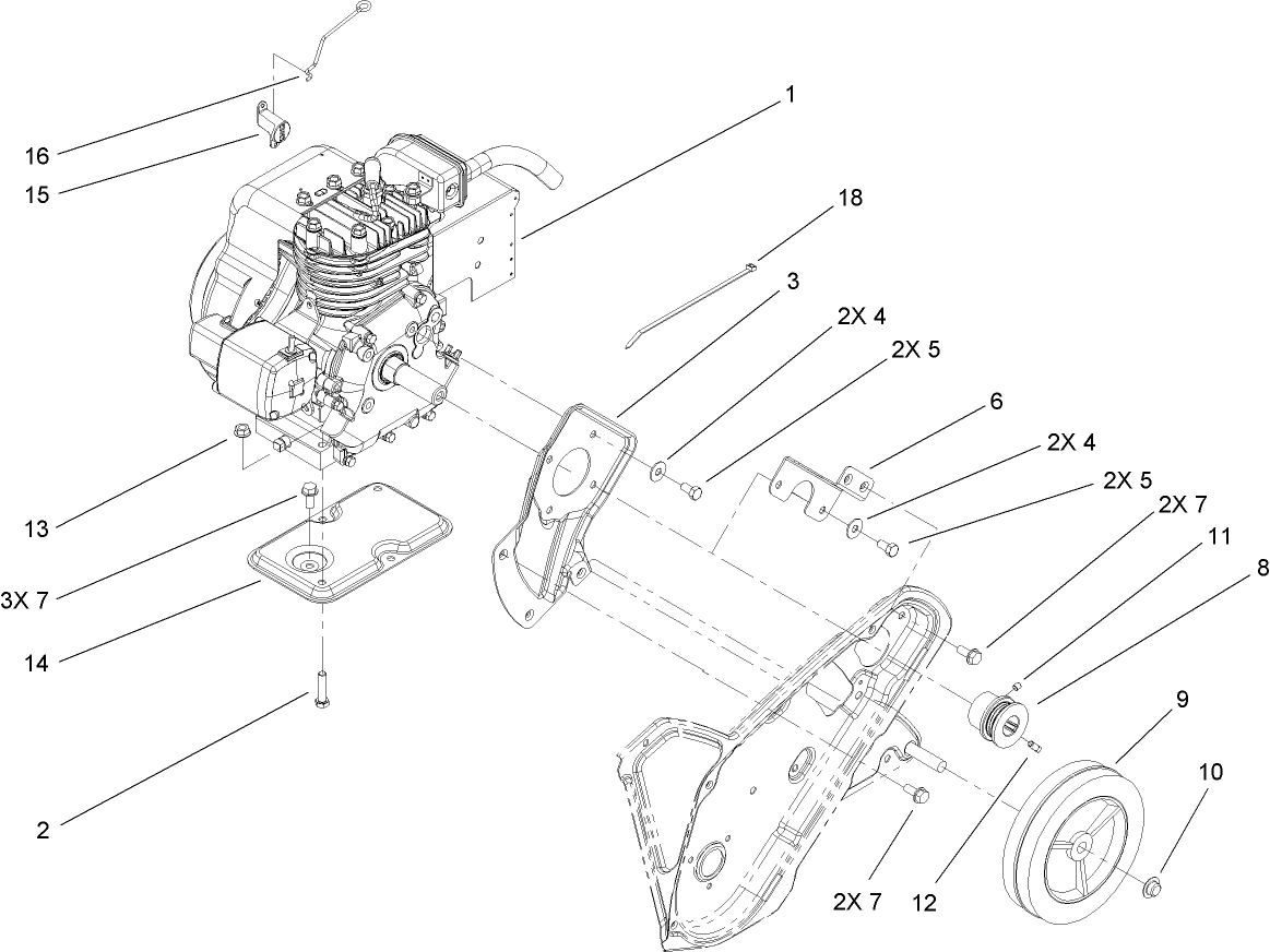 Engine, Frame and Wheel Assembly