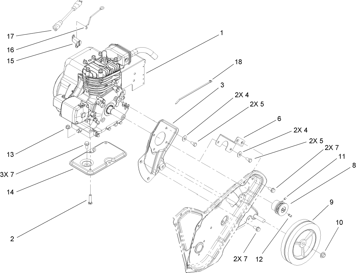 Engine, Frame and Wheel Assembly