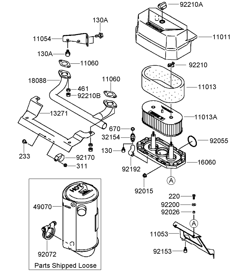 Air Filter and Muffler Assembly Kawasaki FH430V-AS35