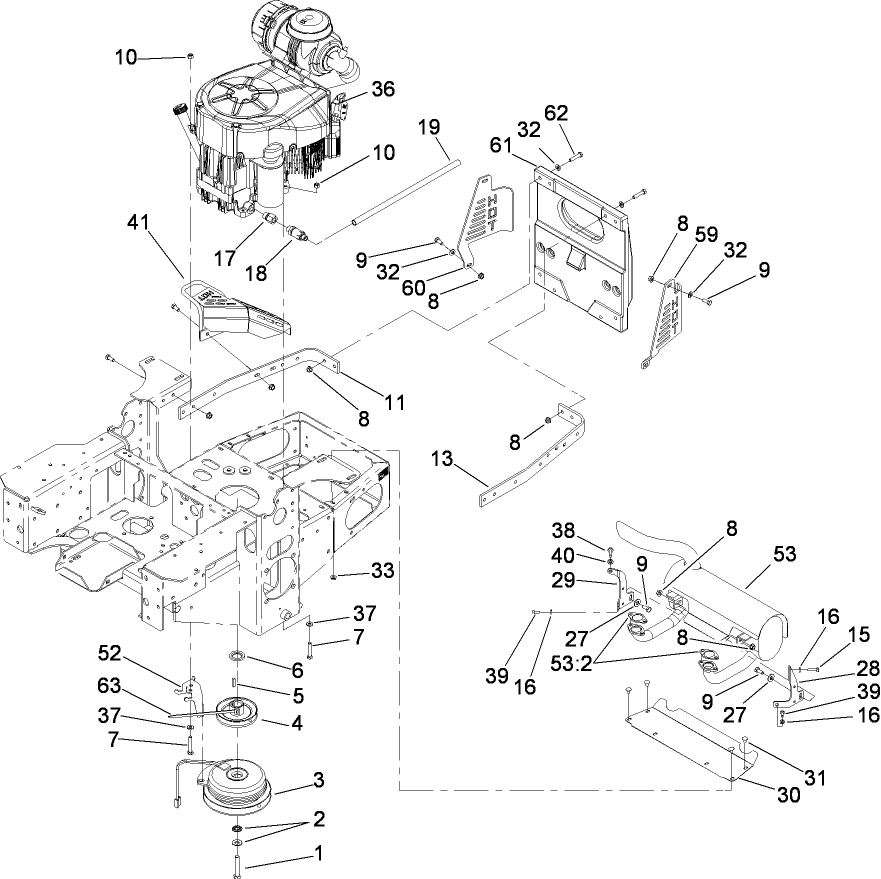 Engine, Clutch and Muffler Assembly