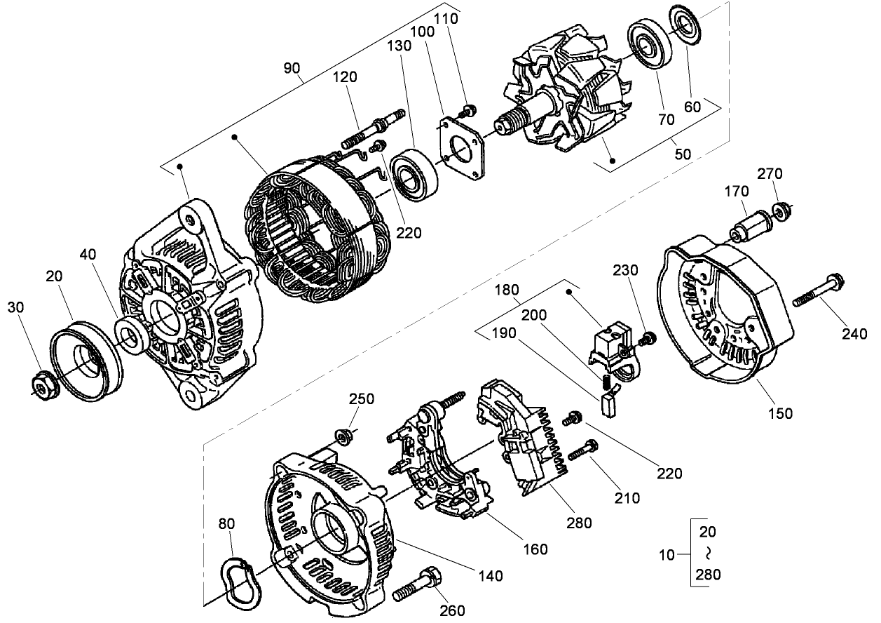 Alternator Component Parts Assembly