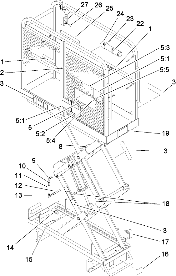 Deck, Arm and Hydraulic Cylinder Assembly