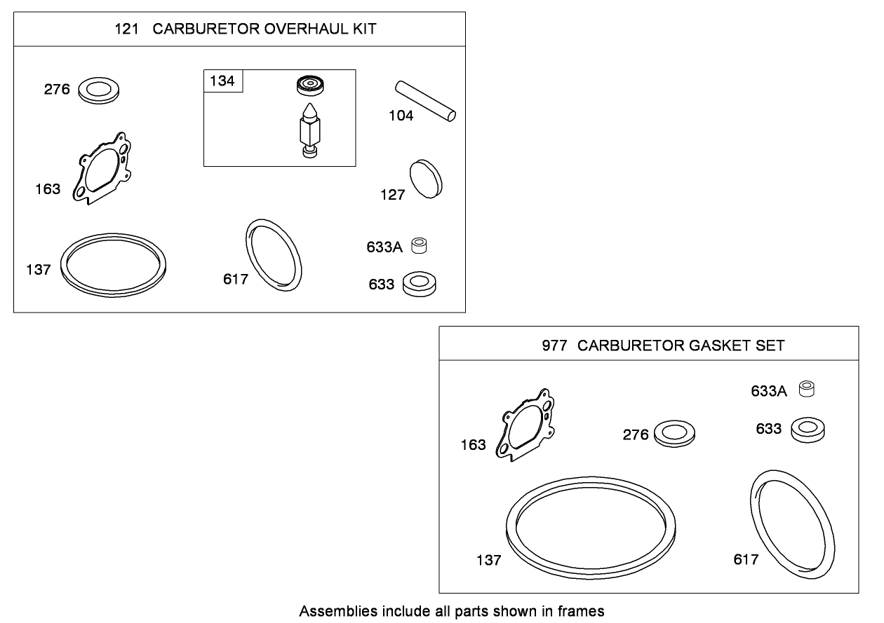 Carburetor Overhaul Kit  Briggs and Stratton 126T02-0220-B1