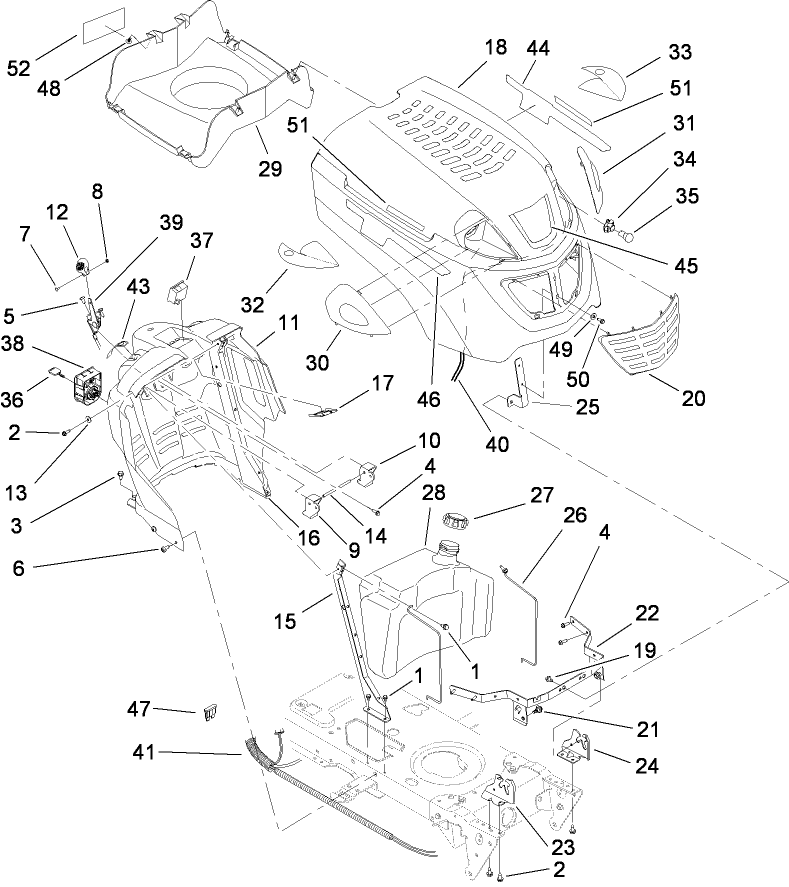 Fuel Tank and Hood Assembly