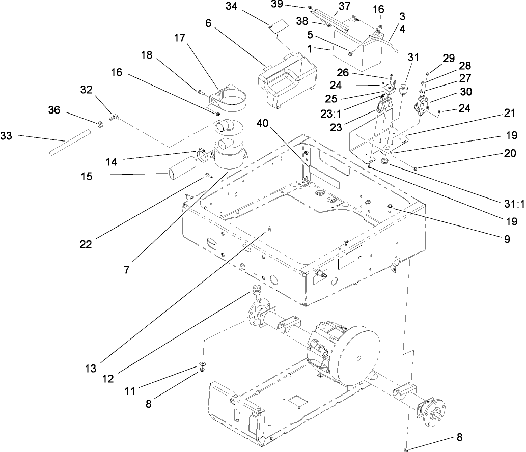 Drivetrain Mounting, Battery and Air Cleaner Assembly