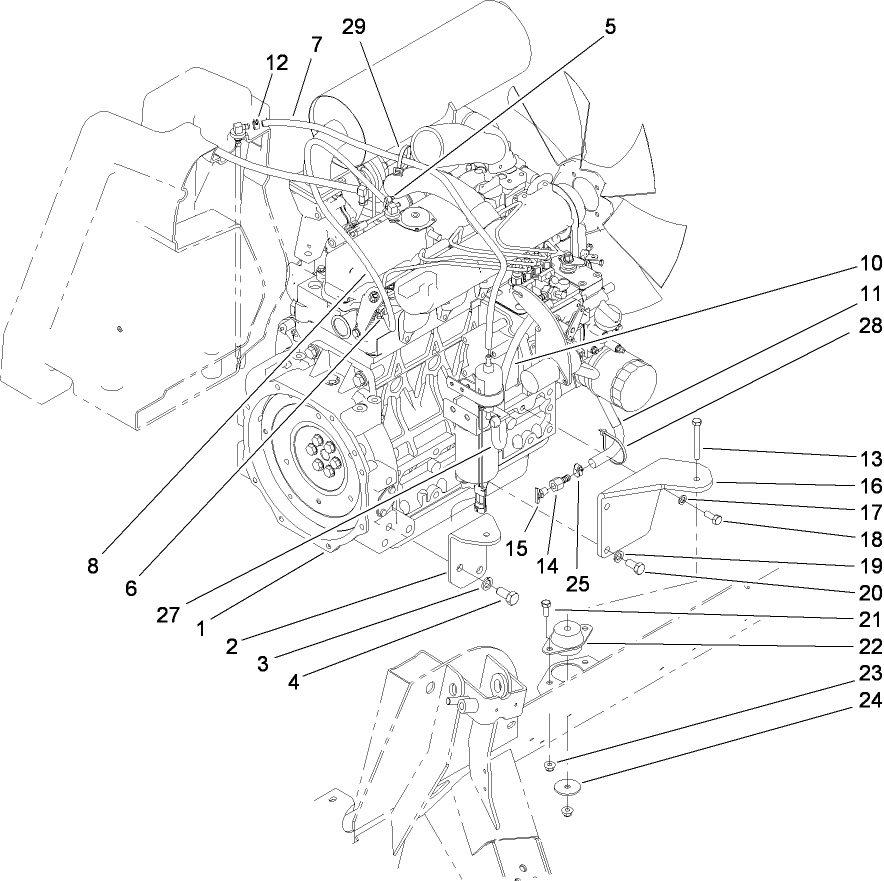 Engine, Mount and Fuel Line Assembly