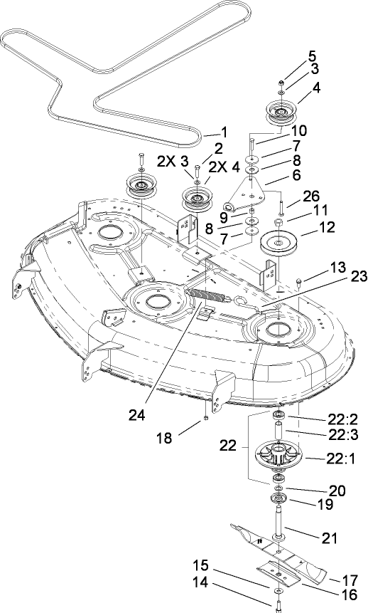 50 Inch Deck Spindle and Belt Drive Assembly