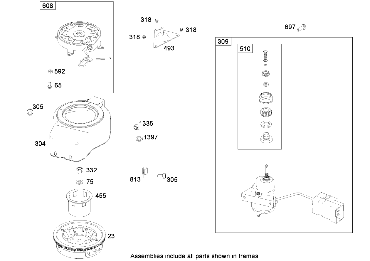 Flywheel, Blower Housing and Starter Assembly  Briggs and Stratton 084233-0198-E8