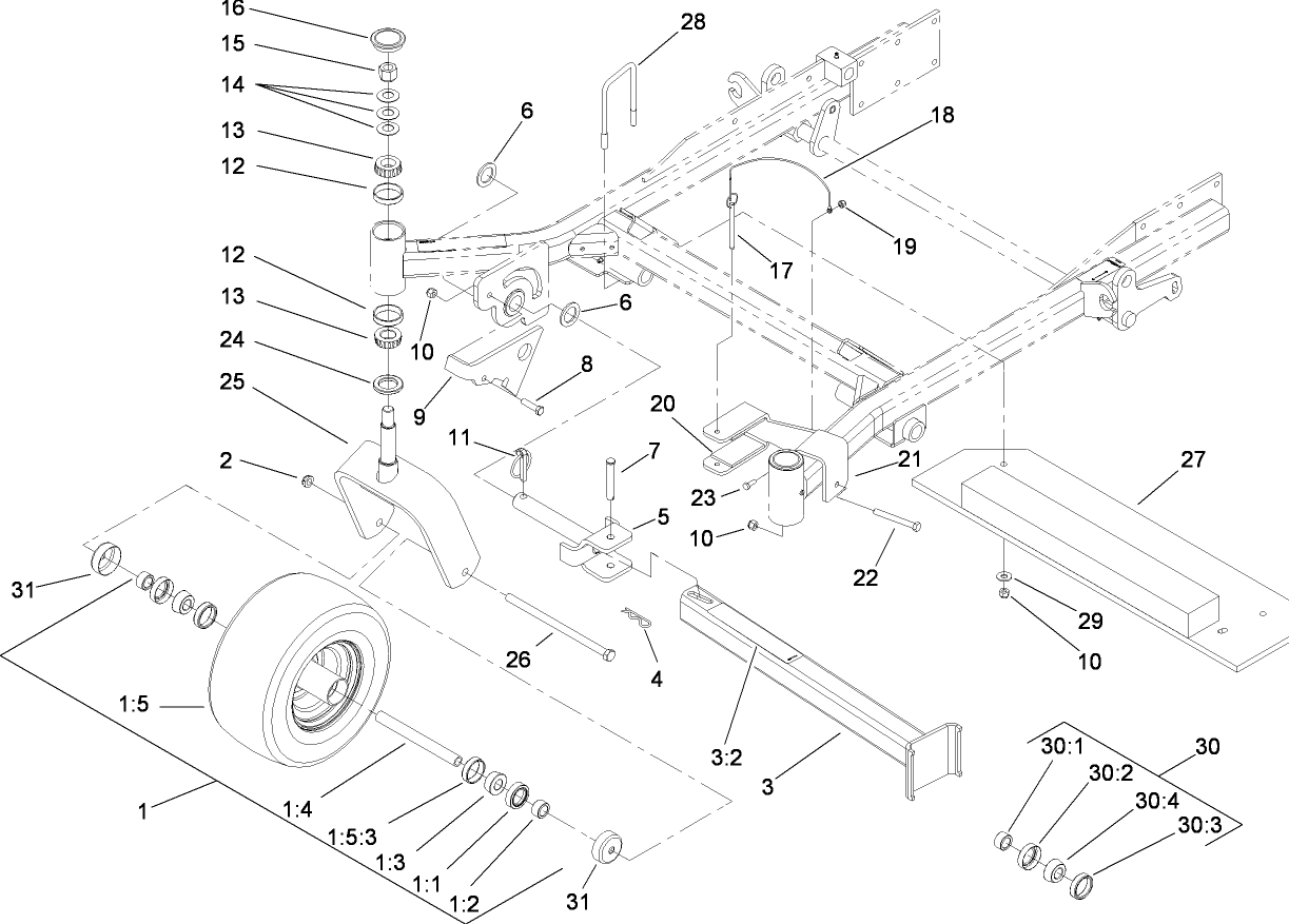 Fork, Caster Wheel and Z Stand Assembly