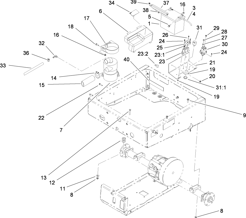 Drivetrain Mounting, Battery and Air Cleaner Assembly