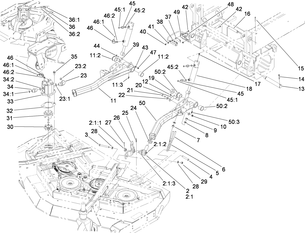 Front Deck Lift Arm and Cylinder Assembly