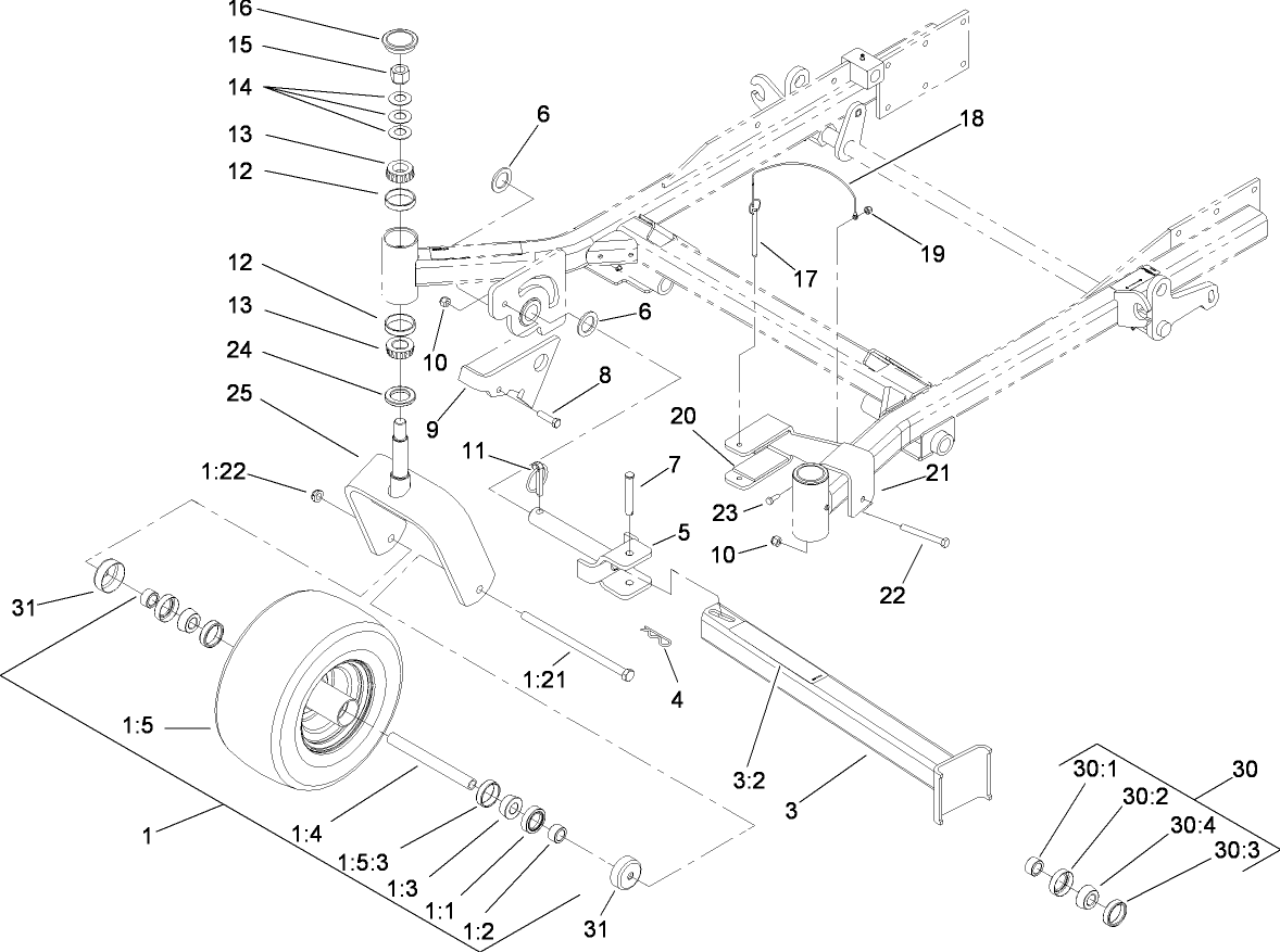Fork, Caster Wheel and Z Stand Assembly