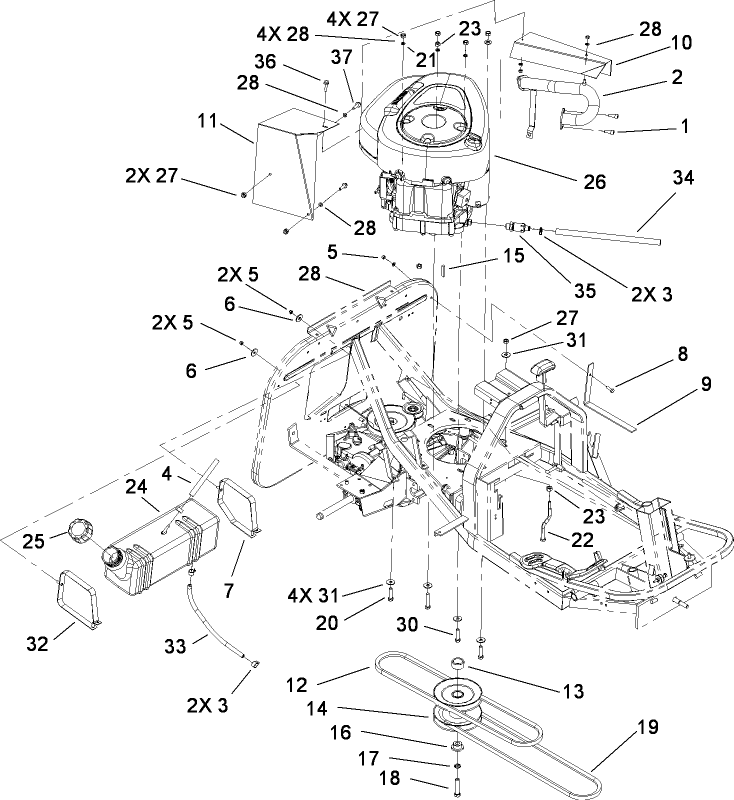 Engine and Fuel Tank Assembly