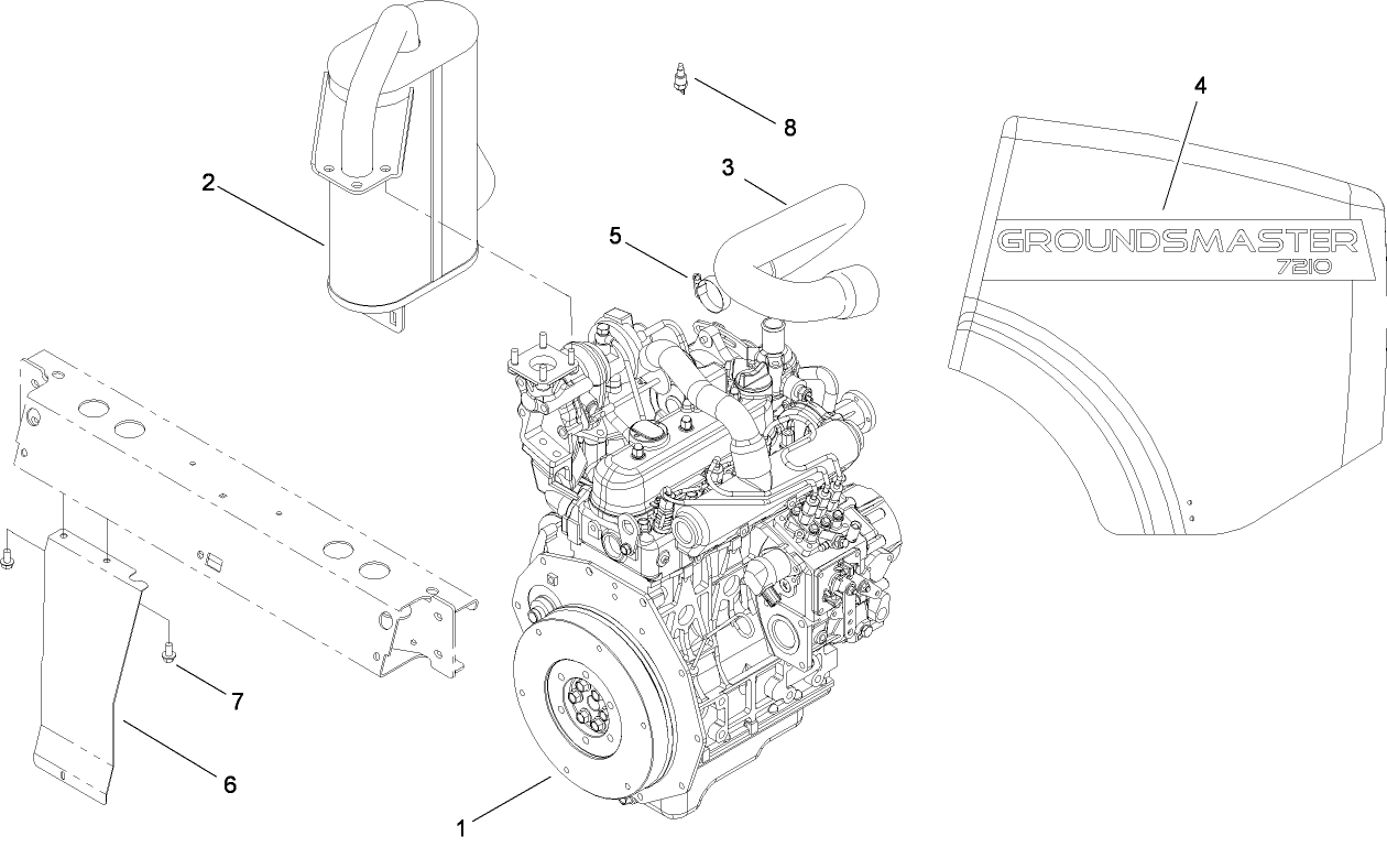 Engine, Muffler and Shield Assembly