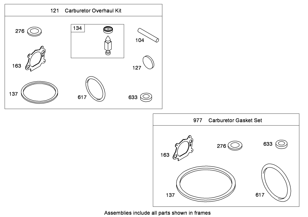 Carburetor Overhaul Kit  Briggs and Stratton 124T02-0215-B1