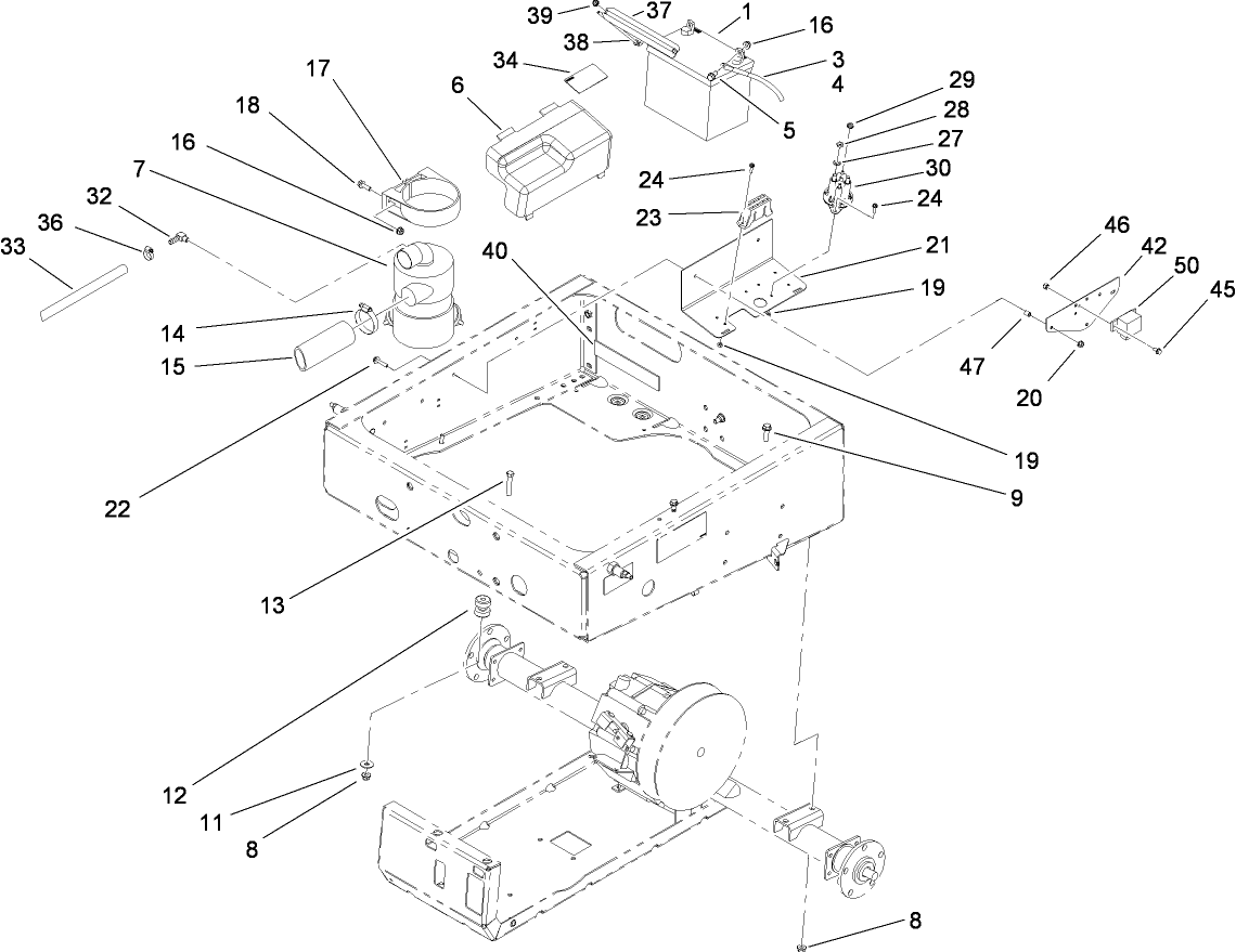 Drivetrain Mounting, Battery and Air Cleaner Assembly