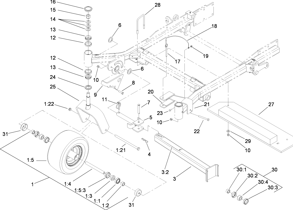Fork, Caster Wheel and Z Stand Assembly