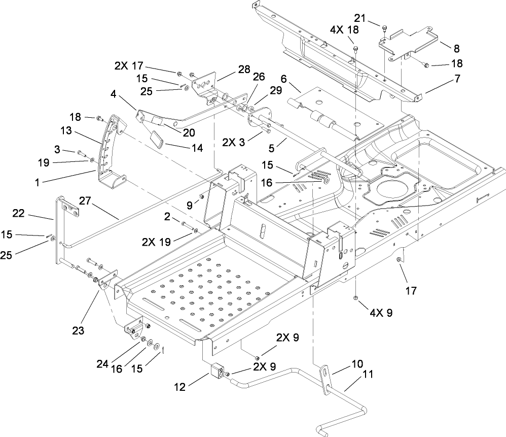 Deck Lift and Seat Support Assembly
