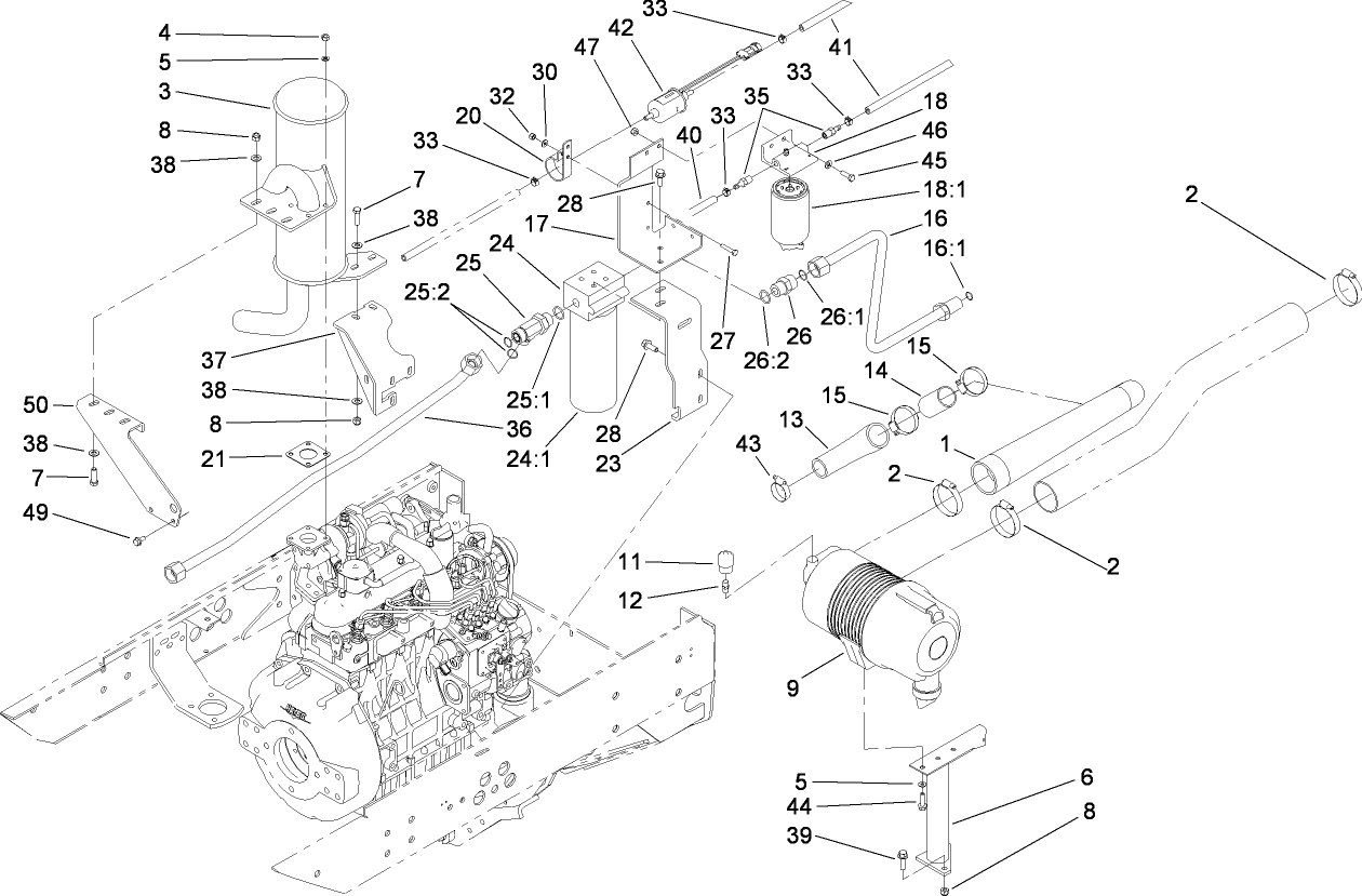 Oil/Water/Fuel Filter, Muffler and Air Cleaner Assembly
