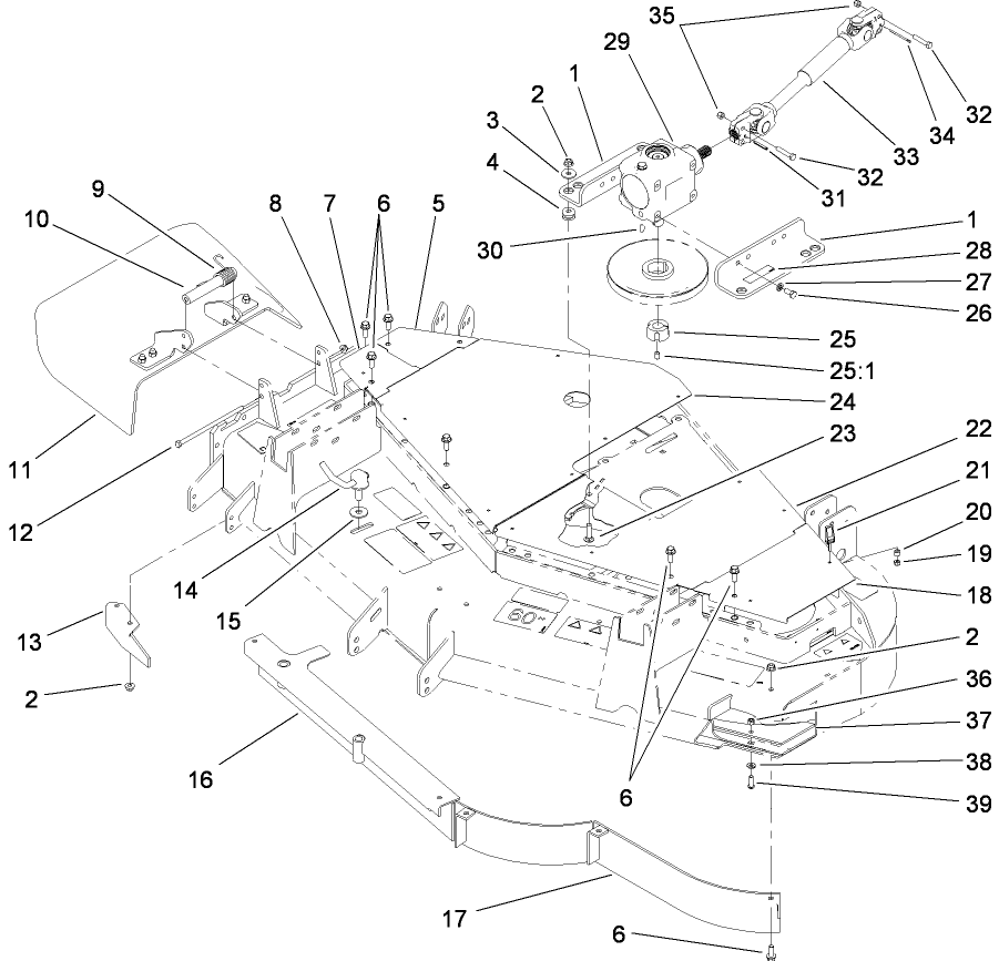 Cover, Gearbox, Drive Shaft and Baffle Assembly