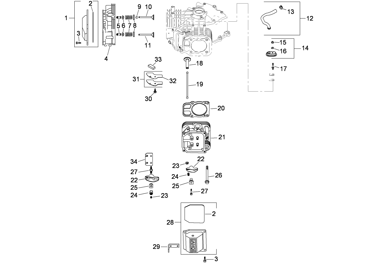 Head, Valve and Breather Assembly  Kohler SV830-0014