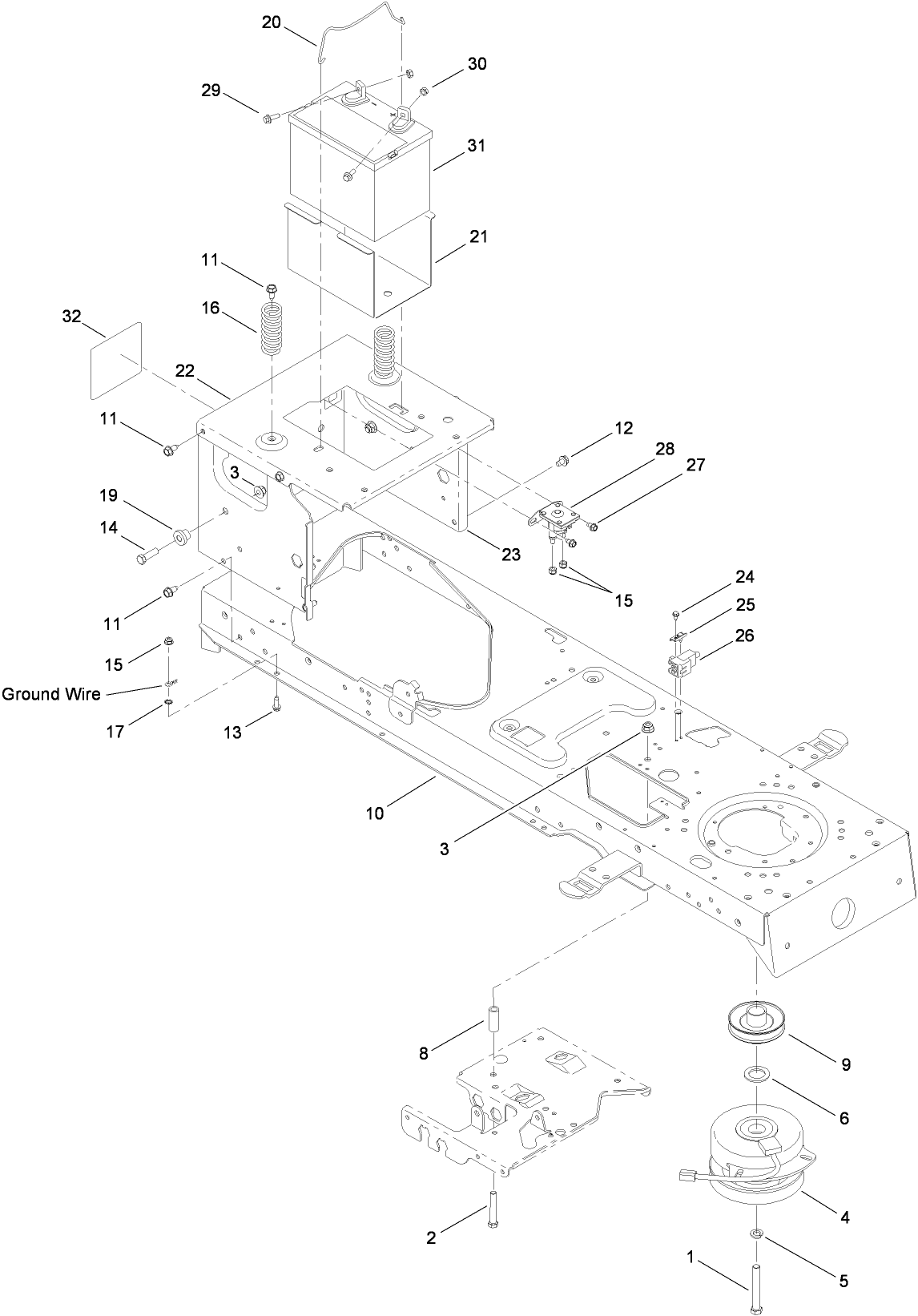 Frame, Battery and Electric PTO Assembly