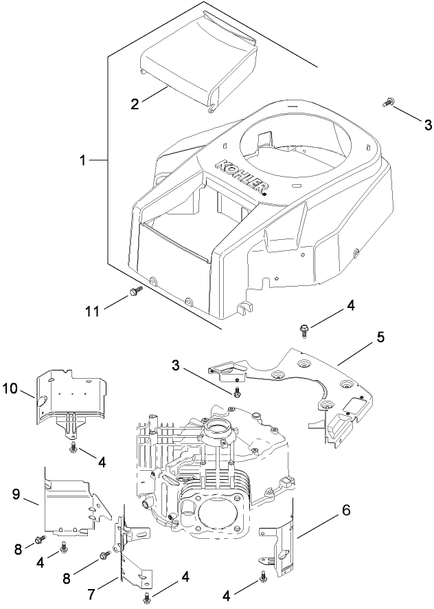 Blower Housing and Baffle Assembly  Kohler SV715-0016