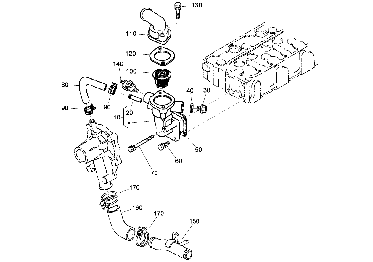 Water Flange and Thermostat Assembly
