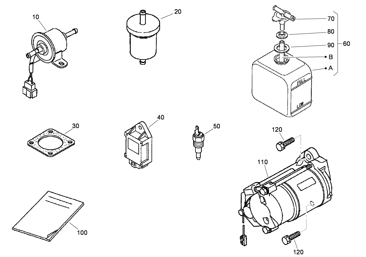 Starter, Overflow Bottle and Miscellaneous Engine Parts