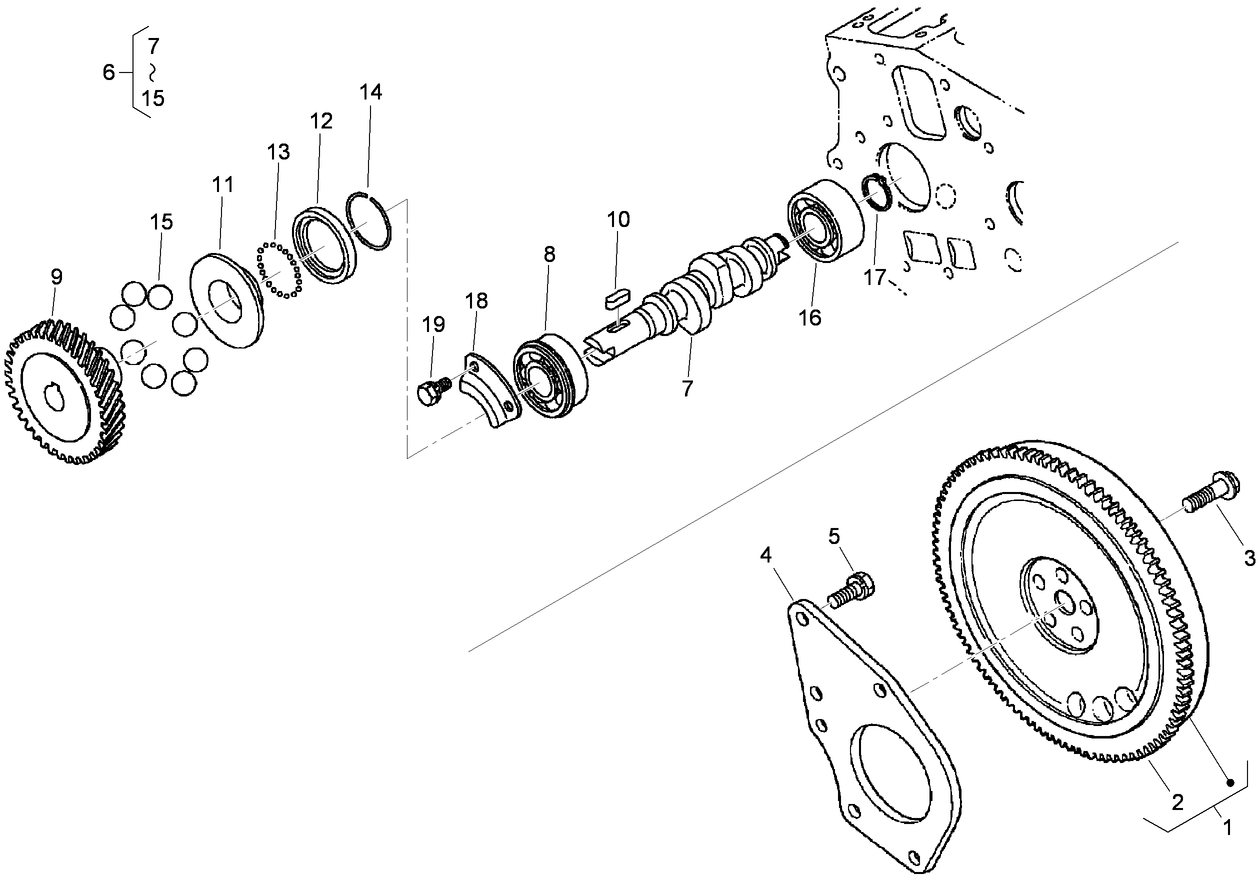 Flywheel and Fuel Camshaft Assembly