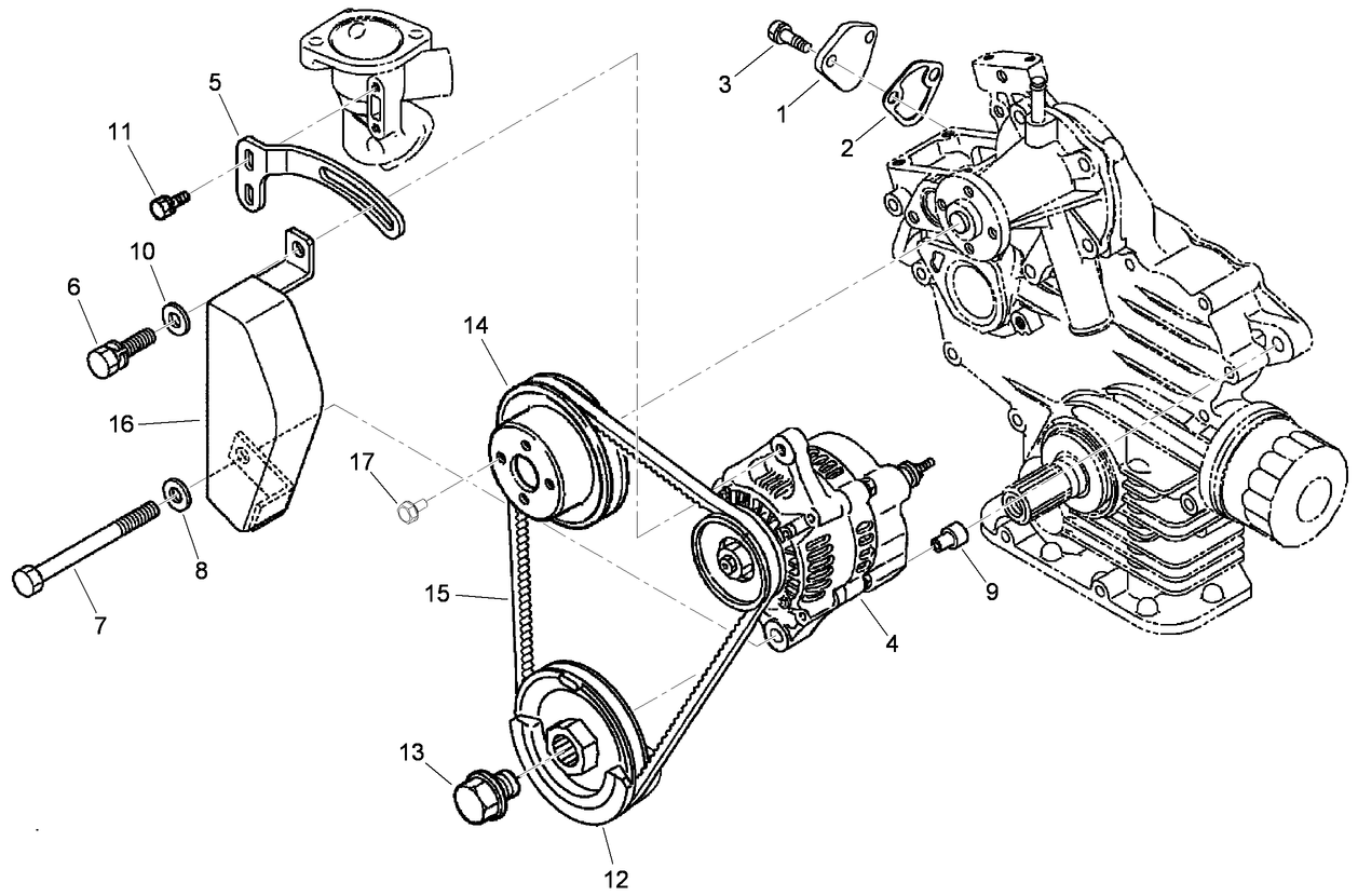 Alternator, Pulley and Fuel Pump Cover Assembly