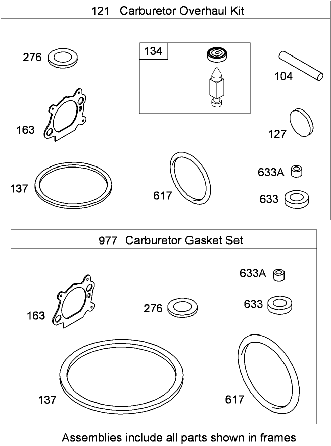 Carburetor Overhaul Kit  Briggs and Stratton 126T02-0237-B1
